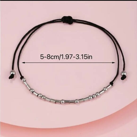 Morse Code "Keep Going" Unisex Encouragement Bracelet Adjustable Silver Beads - Picture 3 of 5
